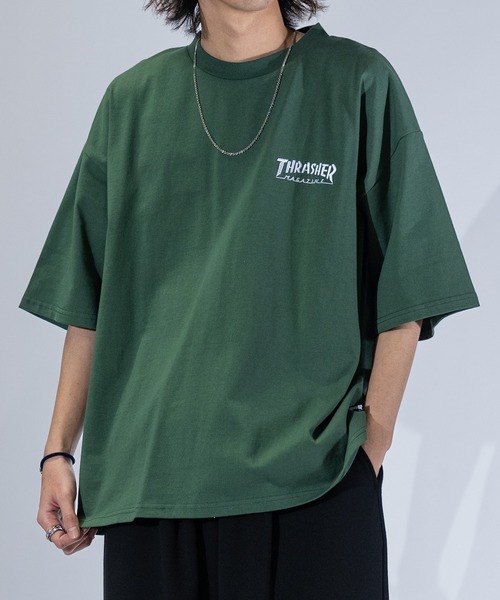 tシャツ 「at」「THRASHER/スラッシャー」LOGO S/S TEE ワンポイントロゴ刺繍 ビッグシルエット Tシャツ メンズ レディース | THRASHER | 21