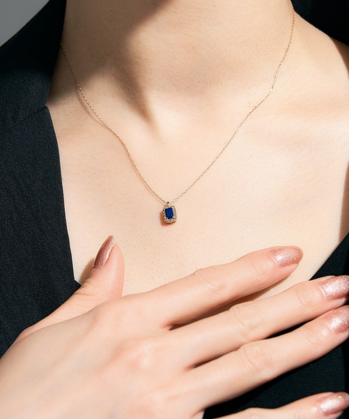 ネックレス K18 ダイヤモンド ヘイロー/取り巻き カラーストーン ネックレス 3x5 レディース メンズの画像