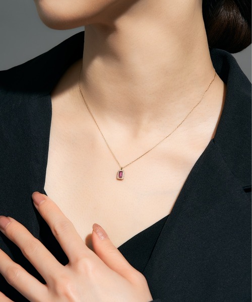 ネックレス K18 ダイヤモンド ヘイロー/取り巻き カラーストーン ネックレス 3x5 レディース メンズの画像