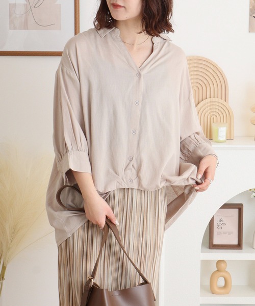 mitis（ミティス） ブラウス シャツ レーヨン綿麻 Vネックスキッパー