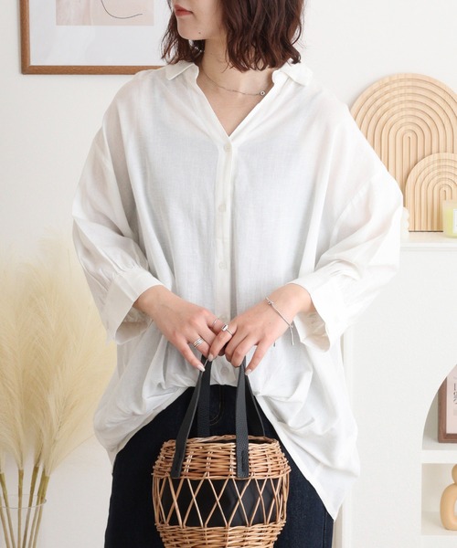 mitis（ミティス） ブラウス シャツ レーヨン綿麻 Vネックスキッパー