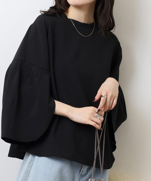 エグランティーヌ EGLANTINE チューリップ袖 ダンボールプルオーバー バックジッパー 7分袖トップス （サンドベージュ） EGLANTINE tシャツ チューリップ袖 ダンボールプルオーバー