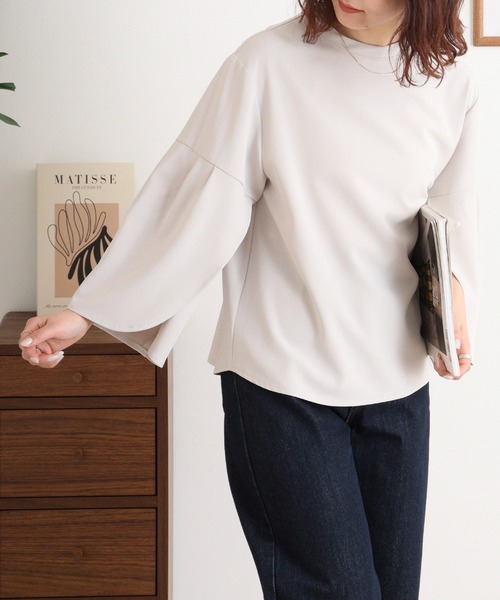 エグランティーヌ EGLANTINE チューリップ袖 ダンボールプルオーバー バックジッパー 7分袖トップス （サンドベージュ） EGLANTINE tシャツ チューリップ袖 ダンボールプルオーバー