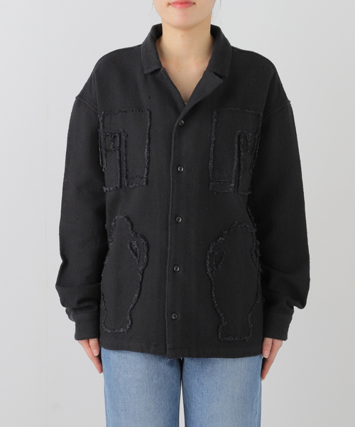 SEEALL / 25SS/OPEN COLLAR SHIRTS MIX/48/コットン/BLK/SAU53 SH386 SEEALL ブラウス シャツ SEEALL OPEN COLLAR SHIRT SAU53 SH386P