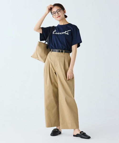 tシャツ 「オンライン限定」LACOSTE スクリプトネームロゴ  ルーズシルエットハーフスリーブTシャツ レディース メンズ オンライン限定】LACOSTE スクリプトネームロゴ ルーズ