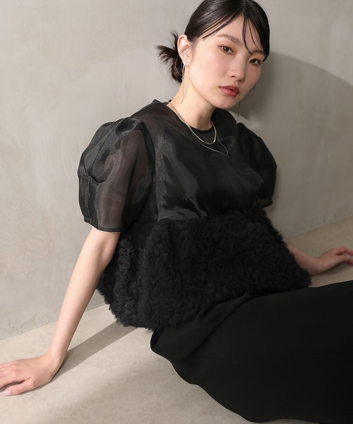 パーティードレス パンツドレス オーガンジー ハイウエスト パンツドレス ２点セット パーティー ドレス 結婚式 お呼ばれ オケージョンの画像