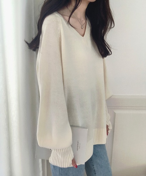 「LAUIR」 Vネックニット FREE グレイッシュベージュ レディース_画像4