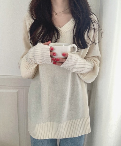 「LAUIR」 Vネックニット FREE グレイッシュベージュ レディース_画像5