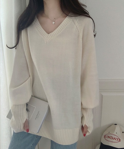 「LAUIR」 Vネックニット FREE グレイッシュベージュ レディース_画像6