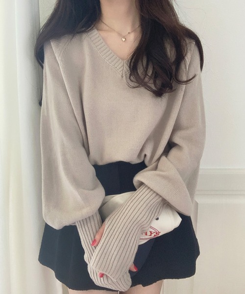 「LAUIR」 Vネックニット FREE グレイッシュベージュ レディース_画像7