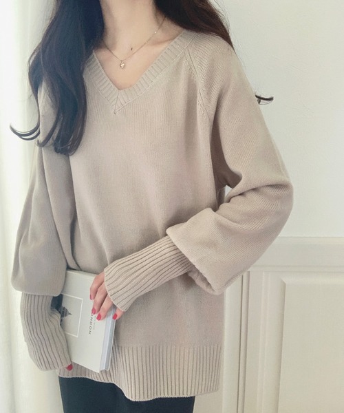 「LAUIR」 Vネックニット FREE グレイッシュベージュ レディース_画像8