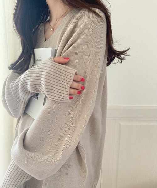 「LAUIR」 Vネックニット FREE グレイッシュベージュ レディース_画像9