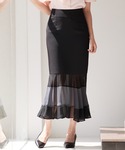 ロング スカート 配色裾ハイウエストバックゴム...の詳細画像1