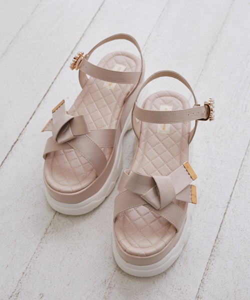 Maison de FLEUR サンダル リボンビジュースニーカーサンダル