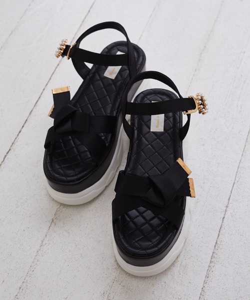 ♡lala...♡　ビジュー付サンダル♡ Maison de FLEUR サンダル リボンビジュースニーカーサンダル