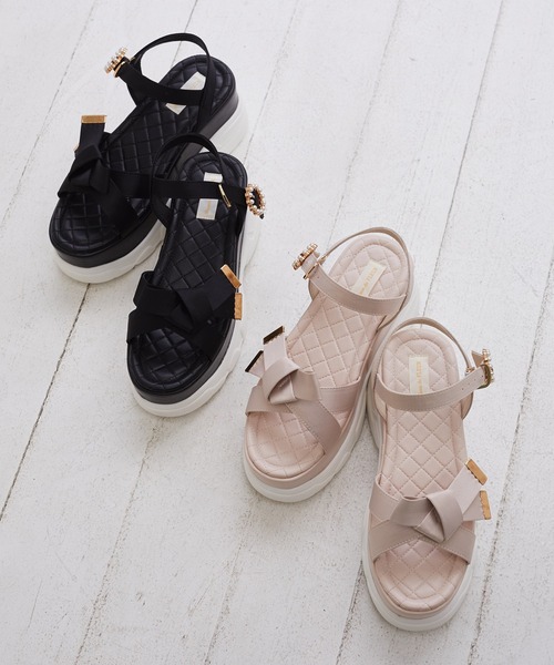 MILK リボンシームサンダル　L Maison de FLEUR サンダル リボンビジュースニーカーサンダル