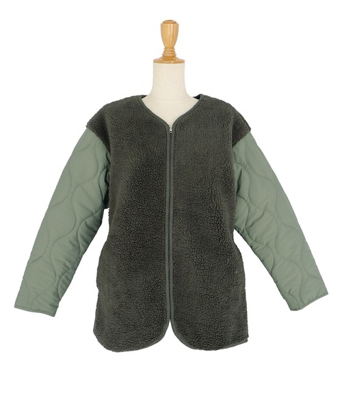 「BLUEEAST」 ノーカラーコート MEDIUM カーキ レディース_画像2