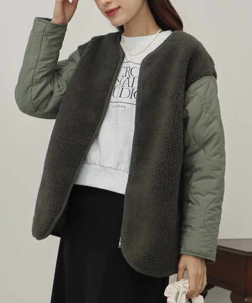 「BLUEEAST」 ノーカラーコート MEDIUM カーキ レディース_画像3