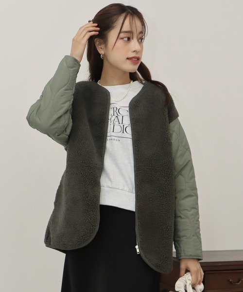 「BLUEEAST」 ノーカラーコート MEDIUM カーキ レディース_画像4