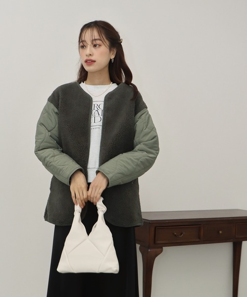 「BLUEEAST」 ノーカラーコート MEDIUM カーキ レディース_画像5