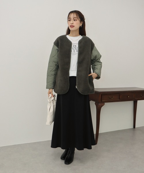 「BLUEEAST」 ノーカラーコート MEDIUM カーキ レディース_画像8