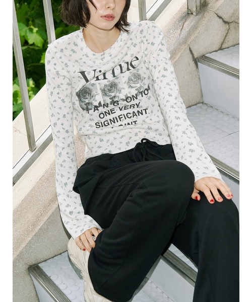tシャツ グランジワッフルロンT 花柄 レディース