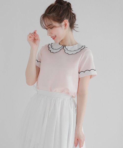 Fit more（フィットモア） 刺繍ダブルカラーレイヤードトップス