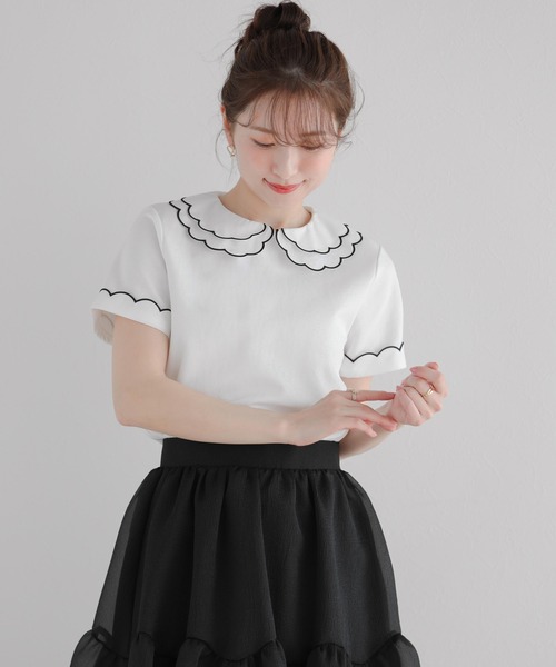 Fit more（フィットモア） 刺繍ダブルカラーレイヤードトップス