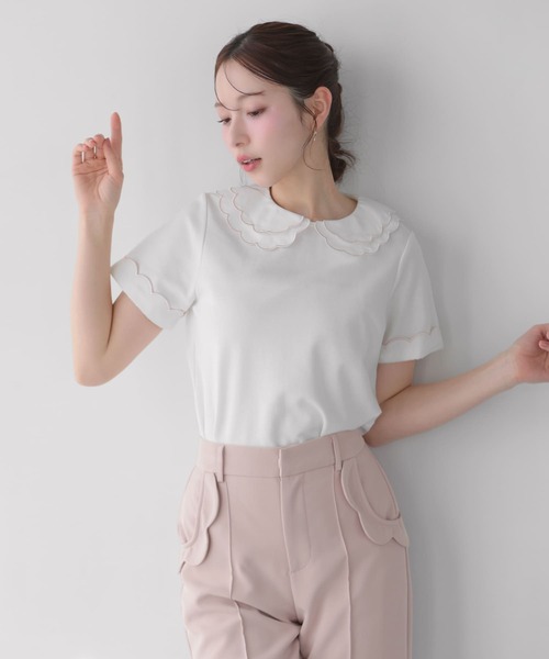 Fit more（フィットモア） 刺繍ダブルカラーレイヤードトップス
