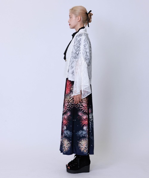 axes femme カーディガン ドロストリボン総レースボレロ