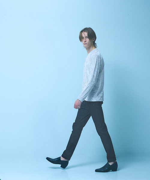 5351 POUR LES HOMMES tシャツ クラッシュベロア Vネック 長袖Tシャツ