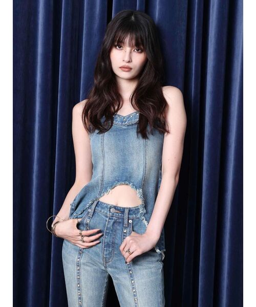 EVRIS（エヴリス） キャミソール スタッズモチーフデニムキャミ