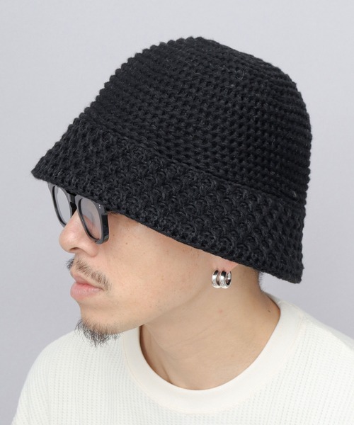 A.M.S. 帽子 ハット ウール混アクリル 編み込み サーモニットハット