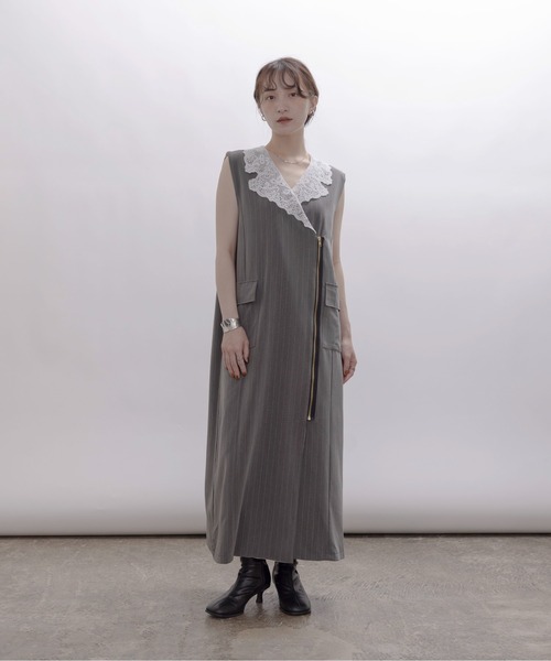 Eimee Law（エイミーロウ） ワンピース レースカラーZIPストライプ
