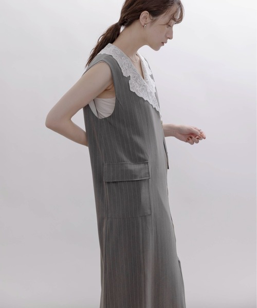 Eimee Law（エイミーロウ） ワンピース レースカラーZIPストライプ