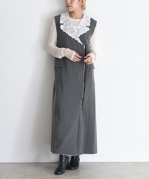 Eimee Law（エイミーロウ） ワンピース レースカラーZIPストライプ