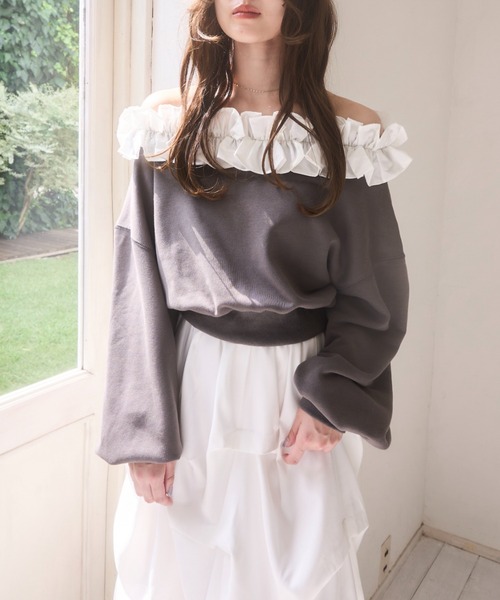 mellowneon（メロウネオン） トレーナー スウェット オフショルフリル