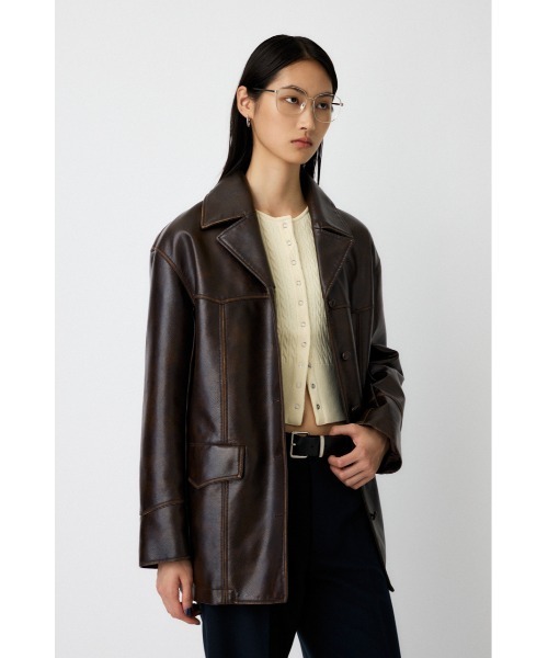 ウールコート　レザー　vintage MOUSSY（マウジー） コート アウター 「25年AW新作」F/LEATHER 70s
