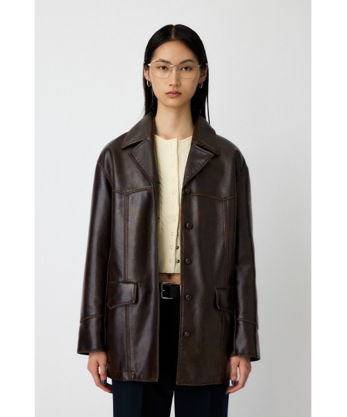 moussy マウジー　レザーオーバージャケット　レザーブルゾン　ダークブラウン AZUL by moussy（アズールバイマウジー）の「フェイクレザーオーバー