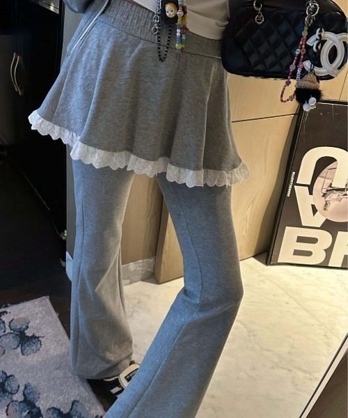 レイヤードフレアスウェットパンツ shyam inspiration スウェットパンツ ジャージ スカート レイヤー
