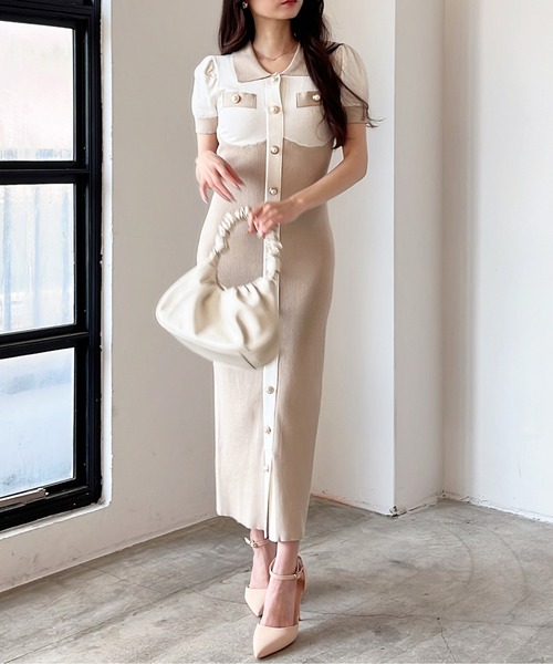 「MIIA」 半袖ワンピース FREE ベージュ レディース_画像4