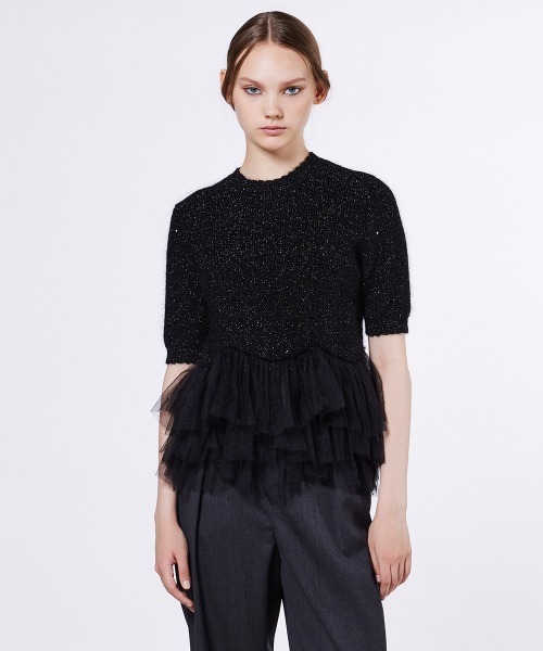 Sov. ニット セーター フリルチュールペプラムニット レディース