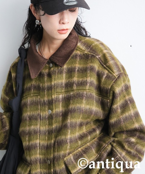 antiqua（アンティカ） コート アウター 異素材 切替え チェック