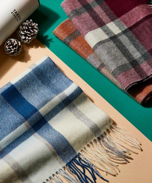 TAKEO KIKUCHI（タケオキクチ） マフラー チェックカシミヤマフラー