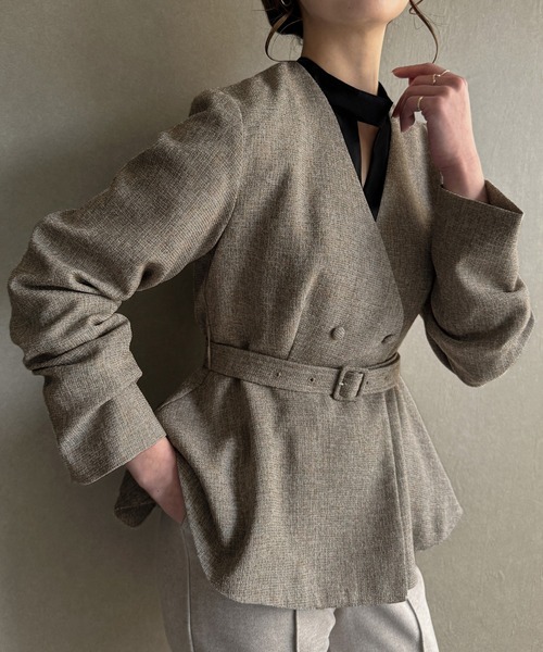 「JUNOAH」 ノーカラージャケット MEDIUM オフホワイト レディース_画像2