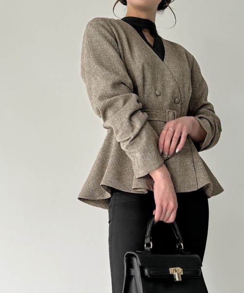 「JUNOAH」 ノーカラージャケット MEDIUM オフホワイト レディース_画像3