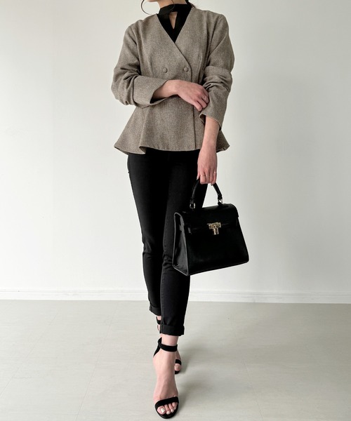 「JUNOAH」 ノーカラージャケット MEDIUM オフホワイト レディース_画像4