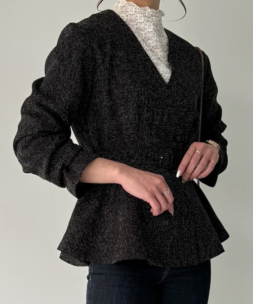 「JUNOAH」 ノーカラージャケット MEDIUM オフホワイト レディース_画像8