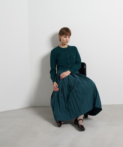 バックロゴカーディガン グリーン☆LANVIN en Bleu LANVIN en Bleu カーディガン ダブルフェイスショートカーディガン