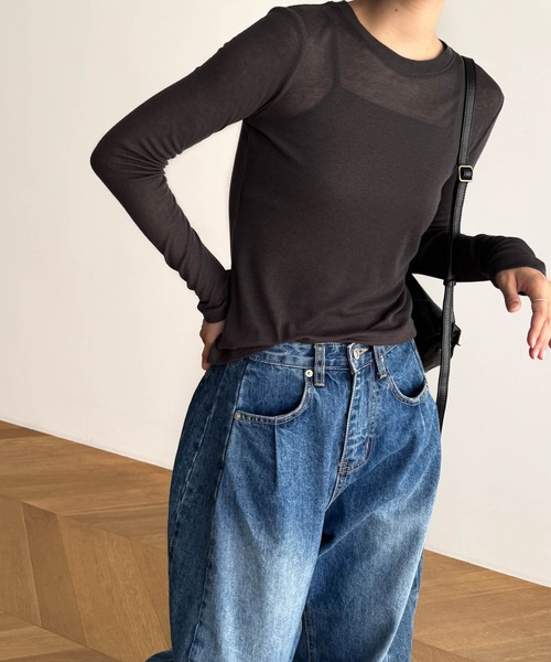 「CANAL JEAN」 長袖カットソー ONE SIZE チャコールグレー レディース_画像2